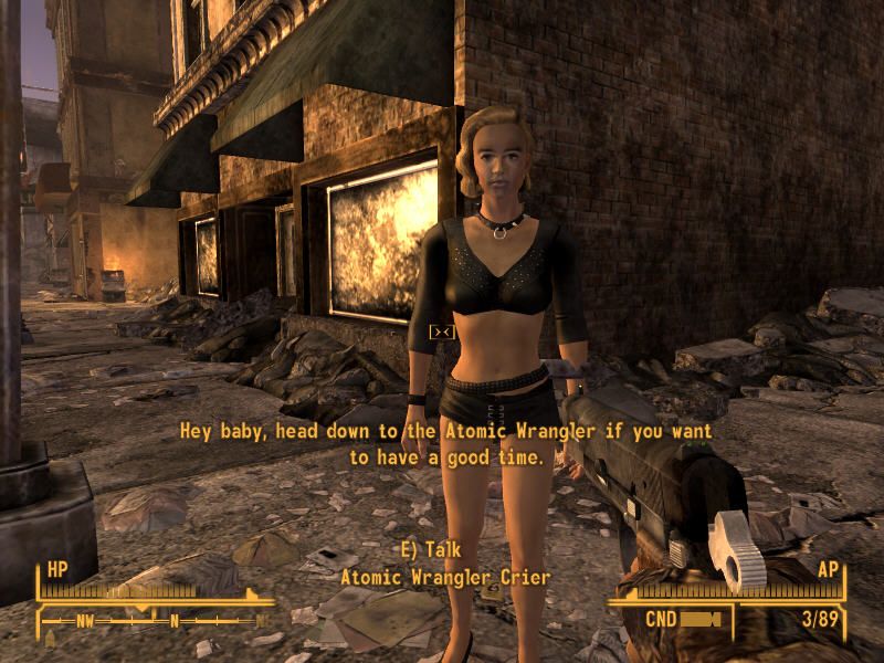 Fallout: New Vegas (Windows) screenshot: Ooookay... I'll check it out right away. Love the outfit! Hehe...