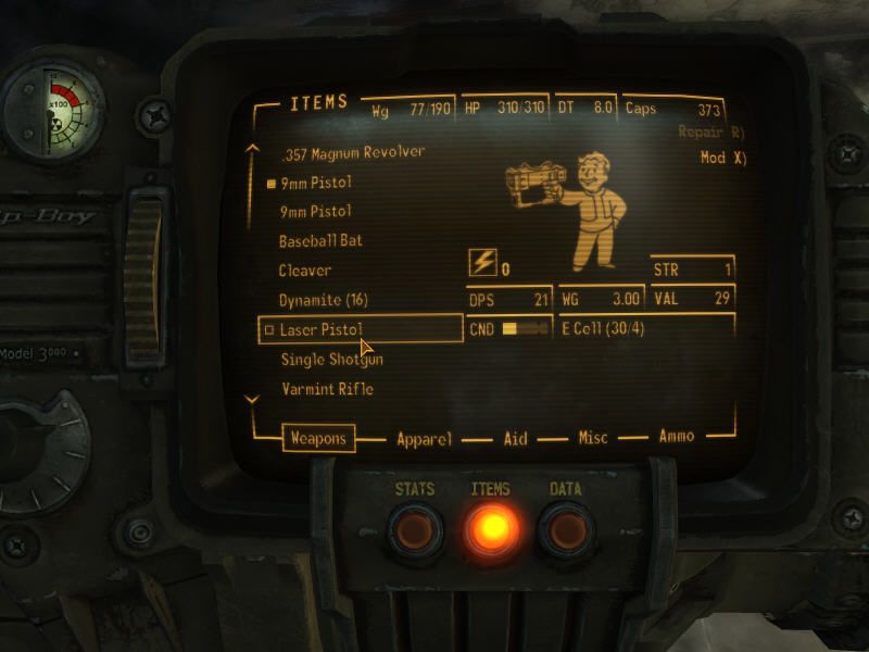 Fallout: New Vegas (Windows) screenshot: Your trusty Pipboy is there to help you, as always