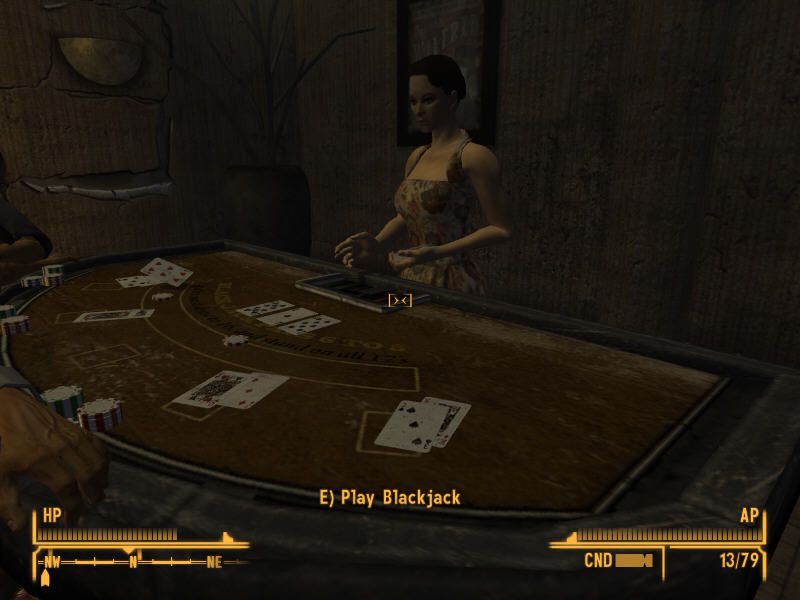 Fallout: New Vegas (Windows) screenshot: In the many casinos, you can play various games, including blackjack - a great way to make money!