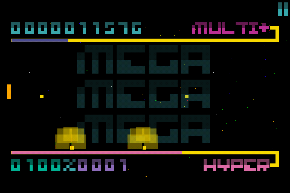 Bit.Trip Beat (iPhone) screenshot: When you keep scoring points, you'll enter "MEGA" mode