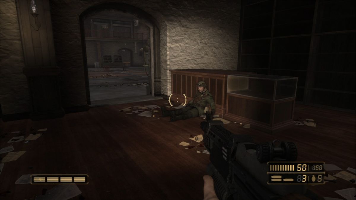 Resistance: Fall of Man (PlayStation 3) screenshot: Turn on the flashlight when in dark areas to clear your vision.