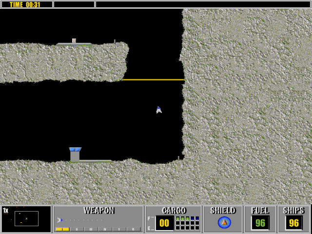 Gravity Force (DOS) screenshot: We cannot pass this barrier. It will disappear if we destroy all enemies in our segment.