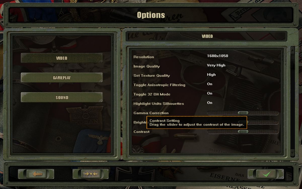 Blitzkrieg 2 (Windows) screenshot: Video options screen.