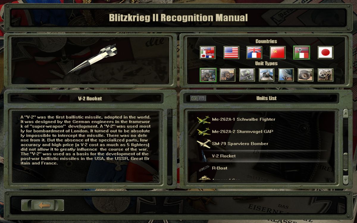 Blitzkrieg 2 (Windows) screenshot: The game also has an encyclopedia about the WW2 units available in the game.