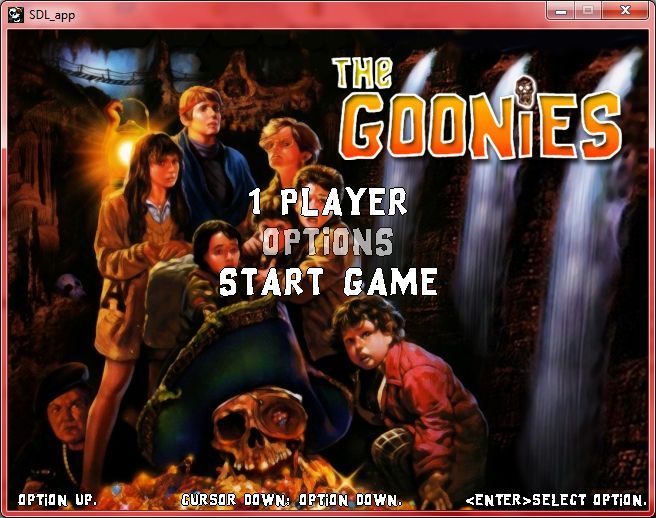 The Goonies (Windows) screenshot: Menu screen