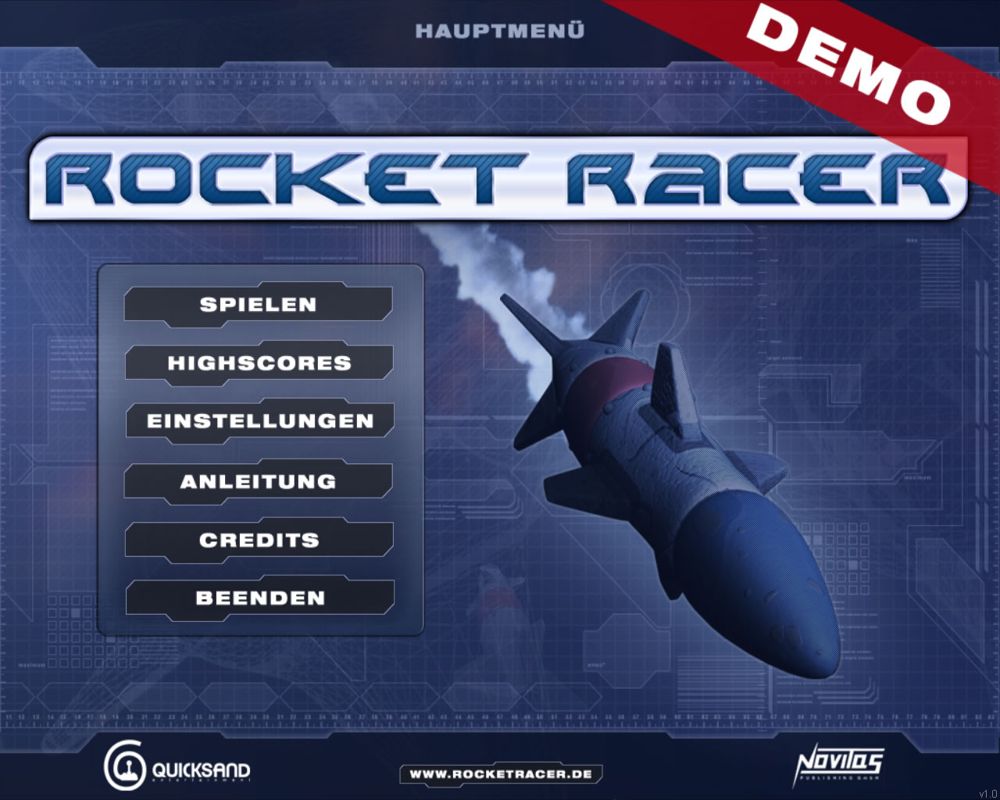 Rocket Racer (Windows) screenshot: Main menu (demo version)