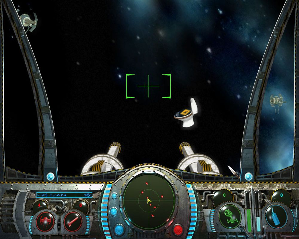 Petka VIII: Pokorenie Rima (Windows) screenshot: Aliens are shooting wc pans in minigame