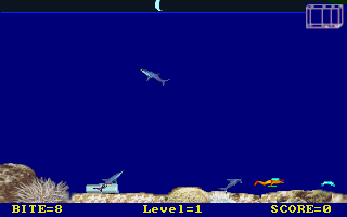 VGA Sharks (DOS) screenshot: Hunting the fish, hunted by sharks.