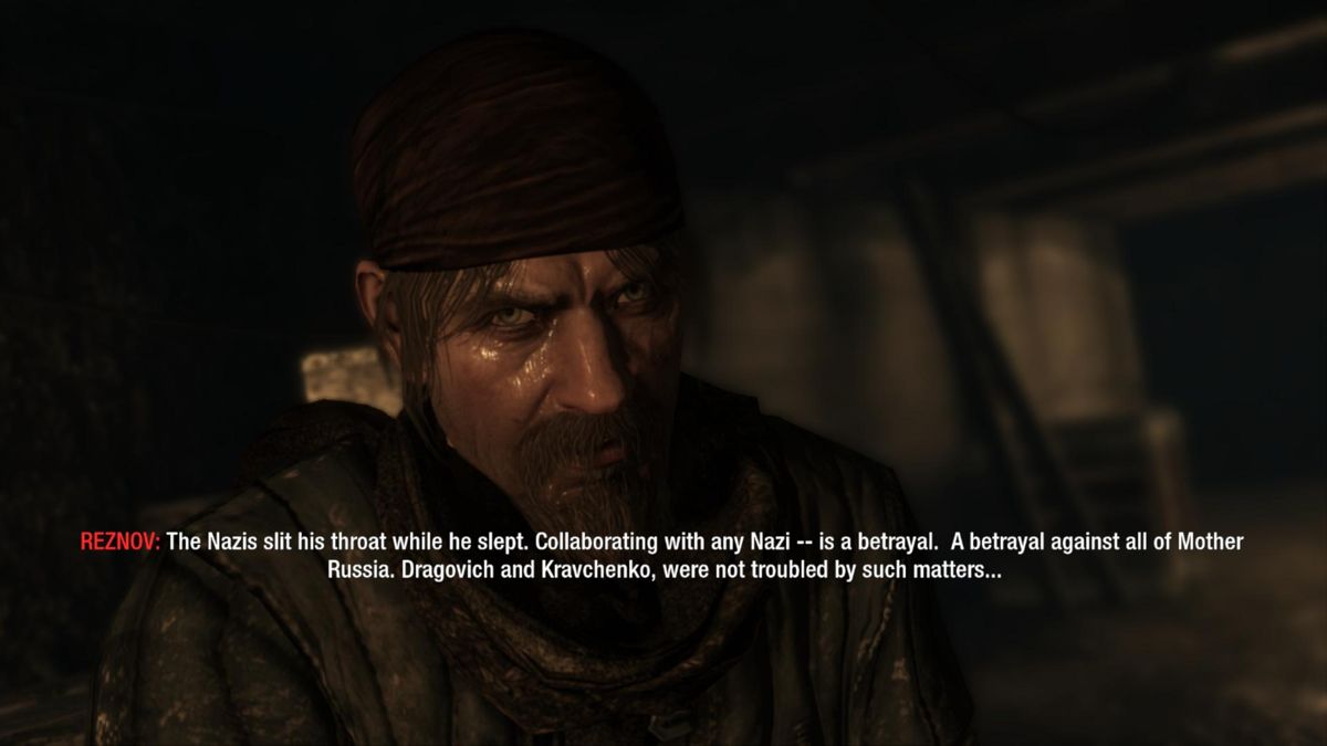 Call of Duty: Black Ops (Windows) screenshot: This is Viktor Reznov. This guy is kickass, and is pretty important to the plot. Here he is in the prison Vorkuta, telling Mason (The protagonist) about his time in World War II.