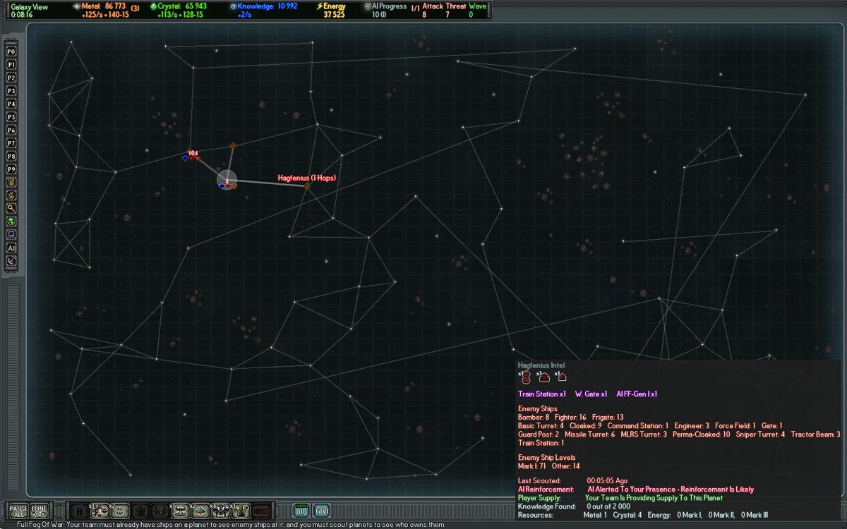 AI War: Fleet Command (Windows) screenshot: Galaxy view - not so many planets explored yet though