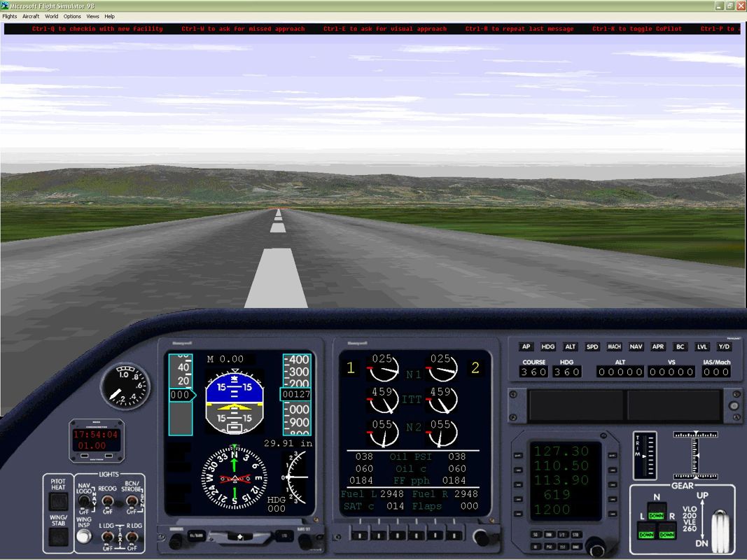 Venezia 98 (Windows) screenshot: The Adventures communicate with the player via this message band as well as via the Air Traffic Control. Here, prior to the take-off from Vicenza, it's summarising key commands