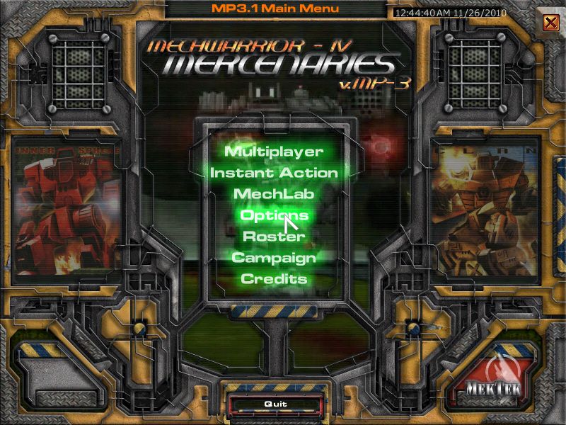 MechWarrior 4: Mercenaries (Windows) screenshot: Main menu (MekTek release v3.1)