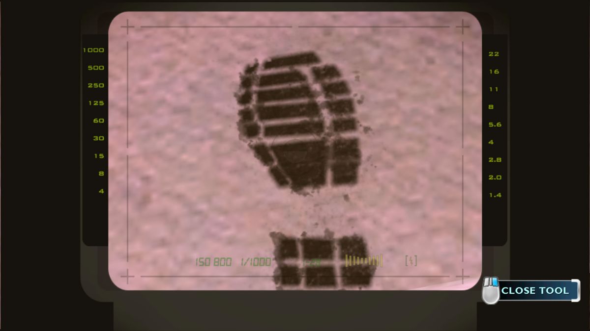 CSI: Crime Scene Investigation - Fatal Conspiracy (Windows) screenshot: Photographing a footprint