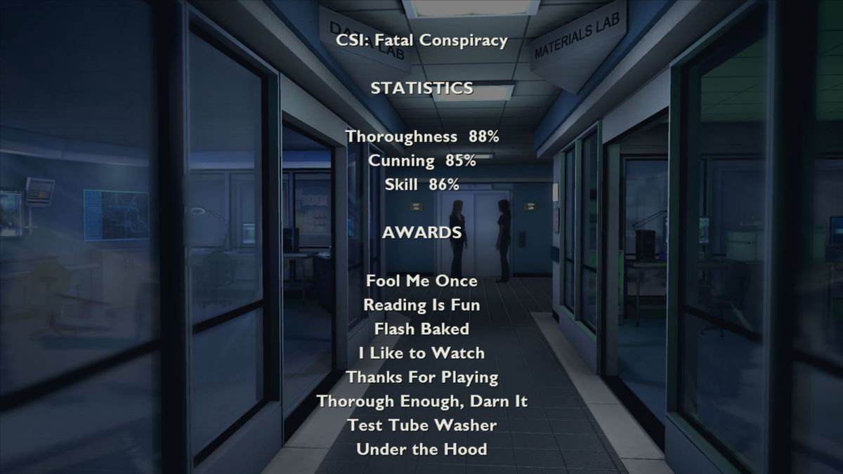 CSI: Crime Scene Investigation - Fatal Conspiracy (Windows) screenshot: After each game the player receives an evaluation