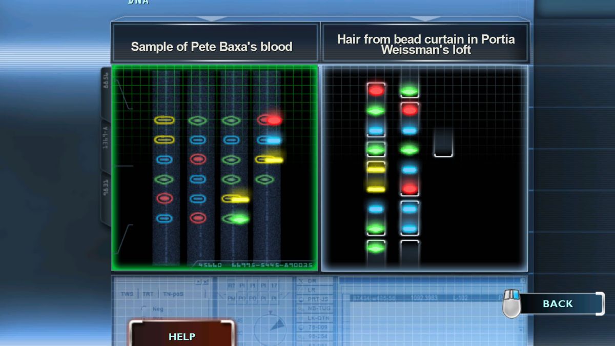 CSI: Crime Scene Investigation - Fatal Conspiracy (Windows) screenshot: Comparing two sets of DNA