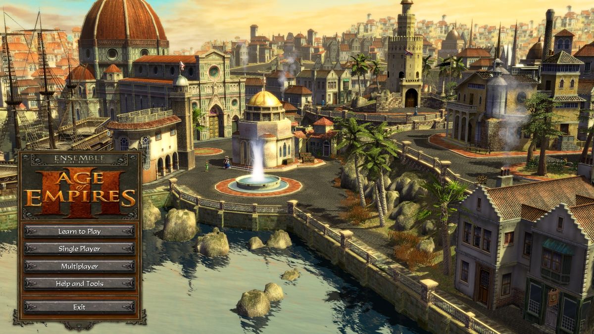 Age of Empires III (Windows) screenshot: Main menu (Spanish home city)