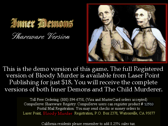 Inner Demons (DOS) screenshot: Shareware information