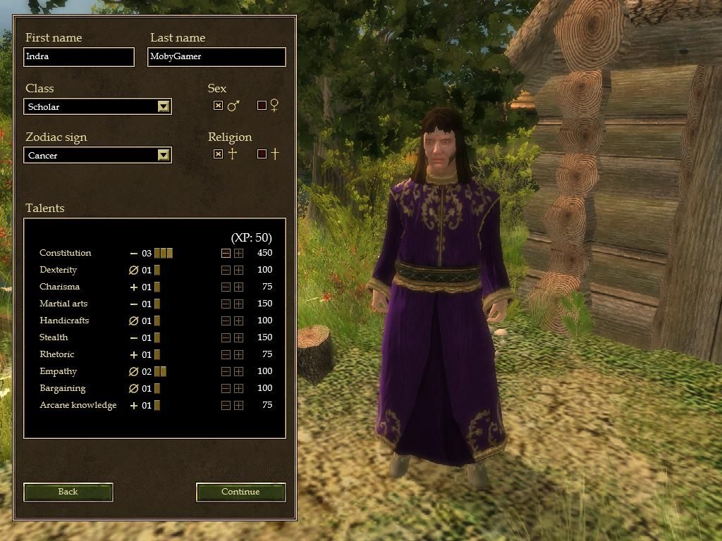 The Guild 2: Renaissance (Windows) screenshot: Character Creation - No different from previous installments. Recent characters created here will be saved to be re-used in each new game.