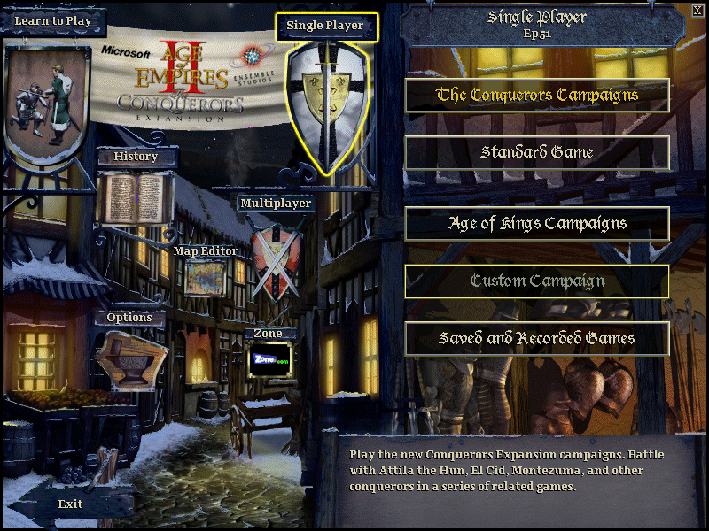 Age of Empires II: The Conquerors (Windows) screenshot: Main Menu