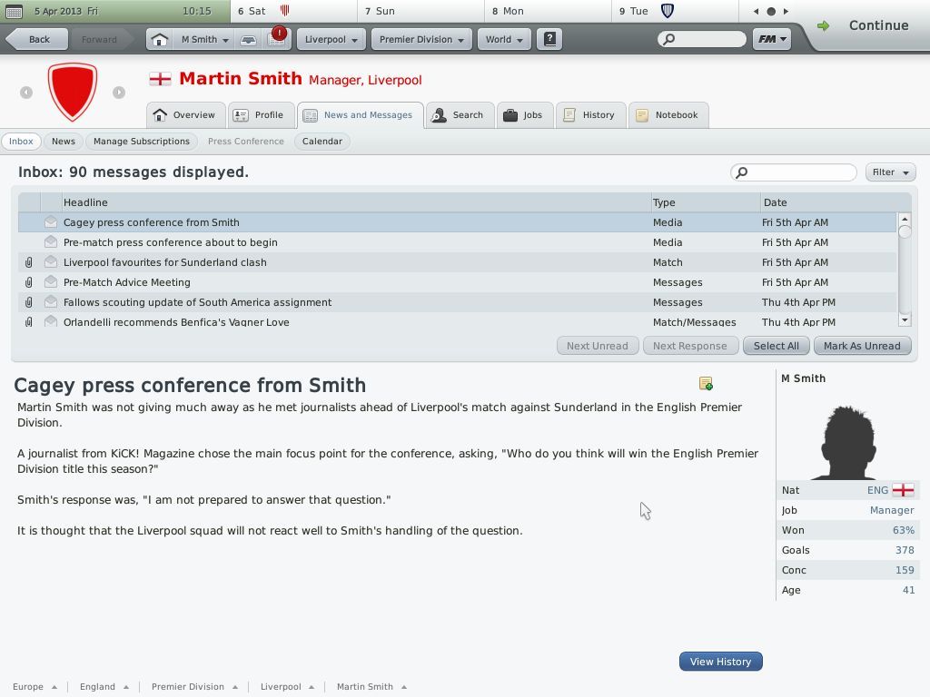 Football Manager 2010 (Windows) screenshot: Further media spin on my words