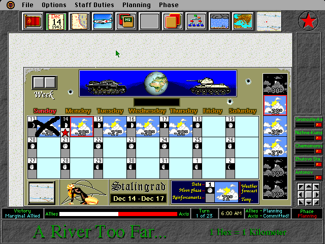 World at War: Volume II - Stalingrad (DOS) screenshot: Weather report / wow -28 great day for battle