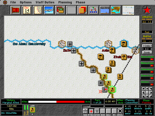 World at War: Volume II - Stalingrad (DOS) screenshot: Troop move/attack planning phase