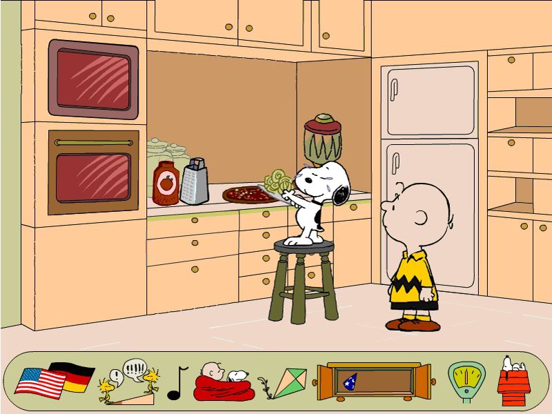 Where's the Blanket Charlie Brown? (Windows) screenshot: Snoopy making a pizza