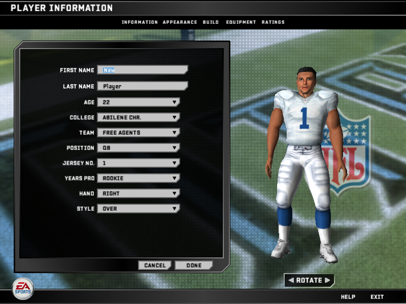 Madden NFL 08 (Windows) screenshot: Create-A-Player