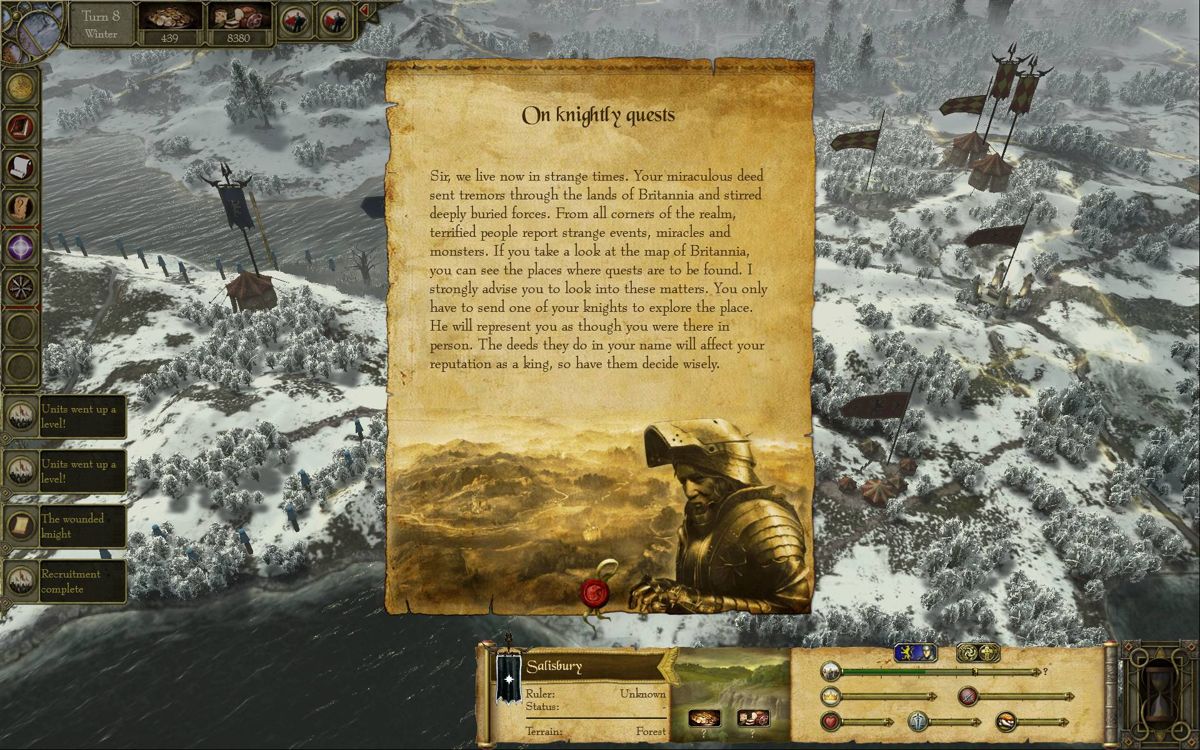 King Arthur: The Role-playing Wargame (Windows) screenshot: Tutorial on quests
