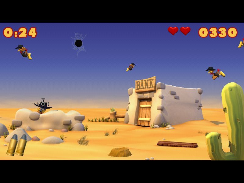 Crazy Chicken: Wanted (Windows) screenshot: Watch out this outlaw firing at me ...