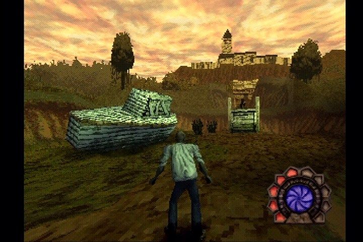 Shadow Man (PlayStation) screenshot: Nettie's house up on the hill.