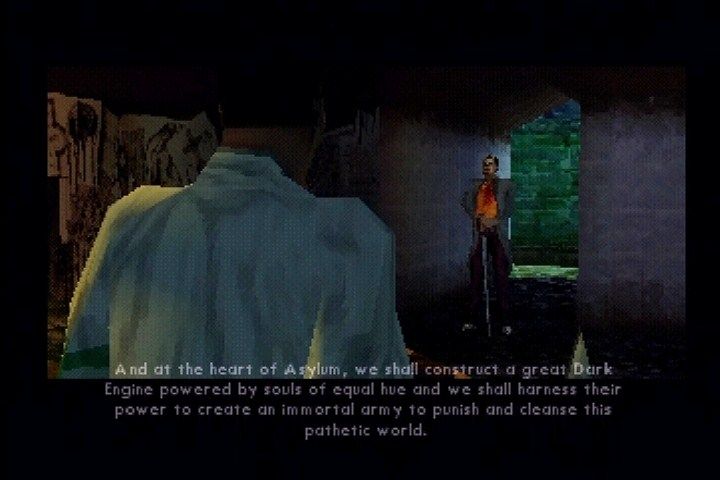 Shadow Man (PlayStation) screenshot: "Legion" recruits Jack as the first of many serial killers to come.