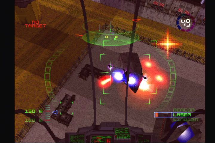 G-Police (PlayStation) screenshot: The Venom also has lasers! Deadly against buildings.