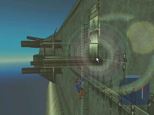 Skies of Arcadia (Dreamcast) screenshot: Vyse enjoys awesome graphical effects while climbing the ladder