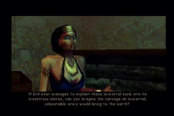 Shadow Man (PlayStation) screenshot: Voodoo priestess Nettie controls Mike's power.