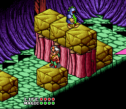 Equinox (SNES) screenshot: Unable to jump this gap, our hero wishes that he could push the blocks or jump higher