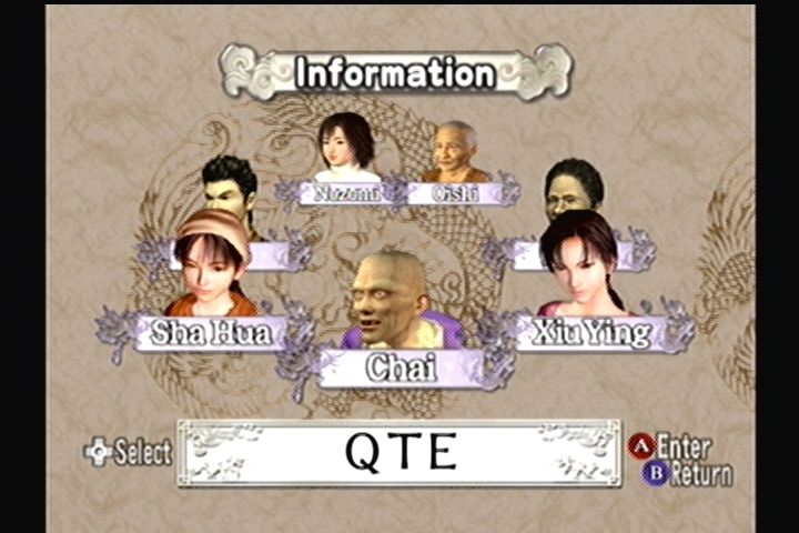 Shenmue (Dreamcast) screenshot: Select a character to learn how to play.