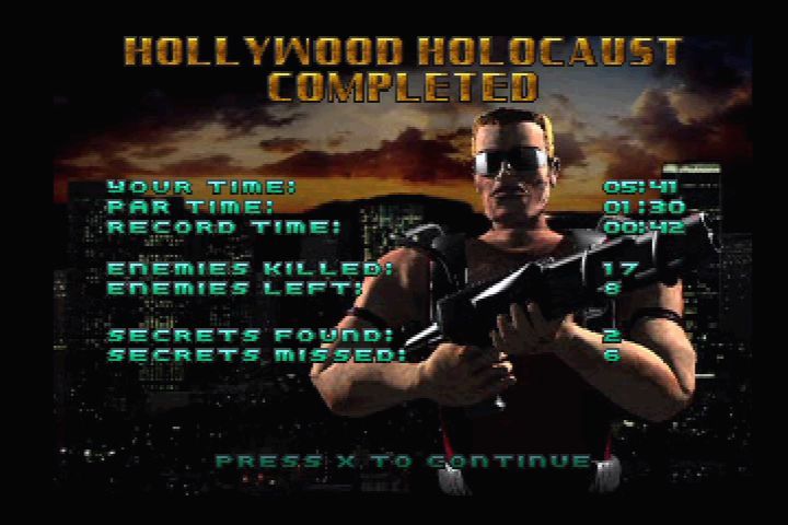 Duke Nukem 3D (PlayStation) screenshot: New animated CG level summary screen.