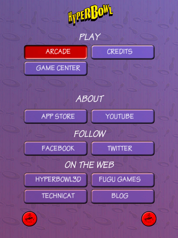 HyperBowl Arcade Edition (iPad) screenshot: Main menu