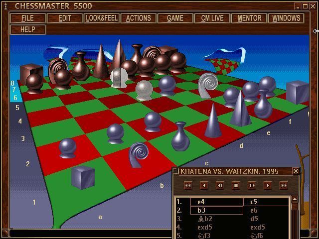 Chessmaster 5500 (Windows) screenshot: Josh Waitzkin talks through some on his matches move by move. This is one such match and in this screen shot he's explaining some of the alternate moves that were available