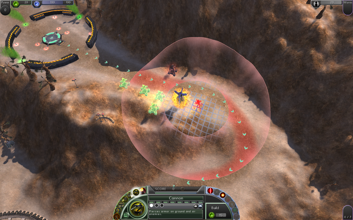 Sol Survivor (Windows) screenshot: Placing a few cannons along the path