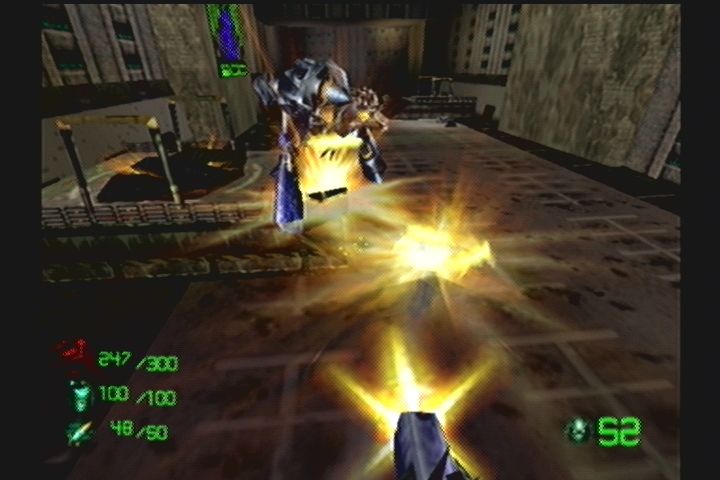Slave Zero (Dreamcast) screenshot: Optional first-person view.