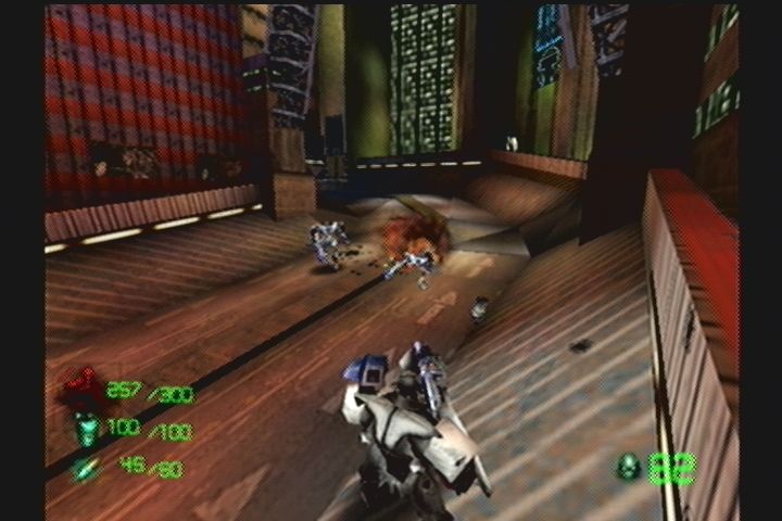 Slave Zero (Dreamcast) screenshot: Explosive weapons for explosive crowd control.