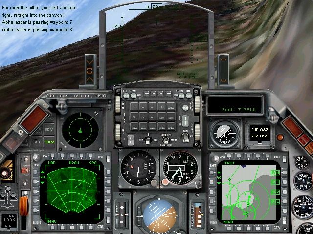 Jane's Combat Simulations: IAF - Israeli Air Force (Windows) screenshot: Flying in canyon to avoid radar detection