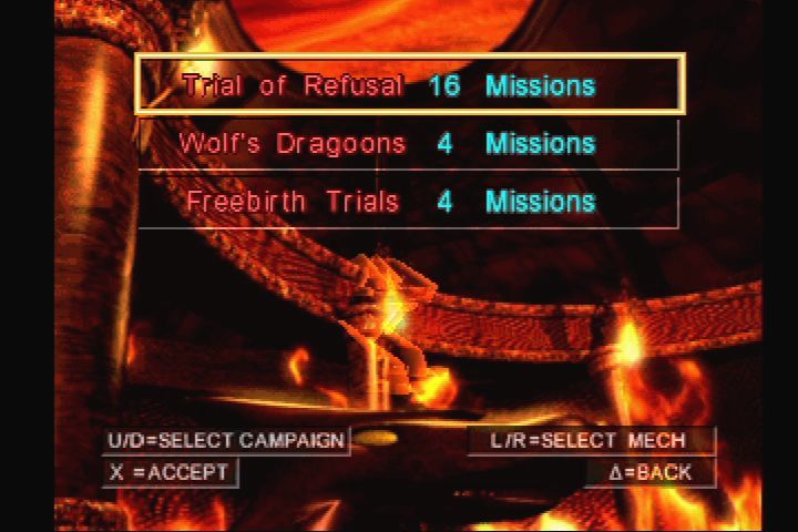 MechWarrior 2: 31st Century Combat (PlayStation) screenshot: Clan Wolf mission screen. Original campaign plus two bonus.