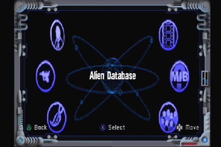 Men in Black: The Series - Crashdown (PlayStation) screenshot: Database screens give backstory and hints.