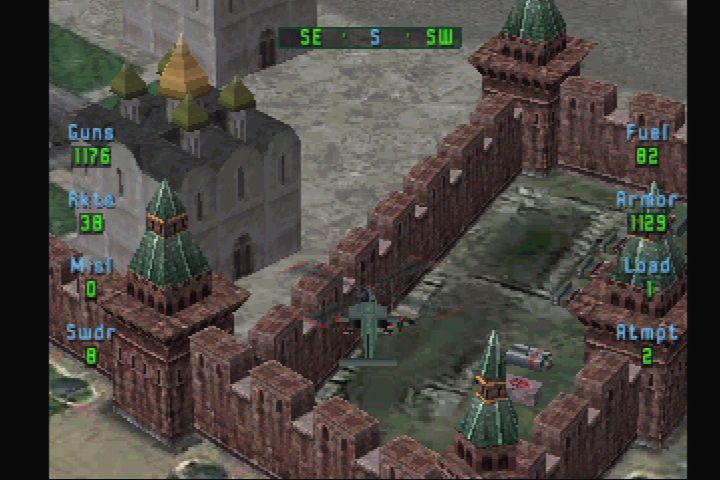 Soviet Strike (PlayStation) screenshot: Flying over Red Square.