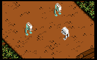 Star Wars: Return of the Jedi (Commodore 64) screenshot: Enemy walkers attacking...