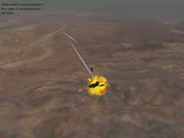 Jane's Combat Simulations: IAF - Israeli Air Force (Windows) screenshot: One mig down, the second don't have much chances