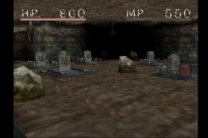 Shadow Tower (PlayStation) screenshot: Bats in the graveyard.